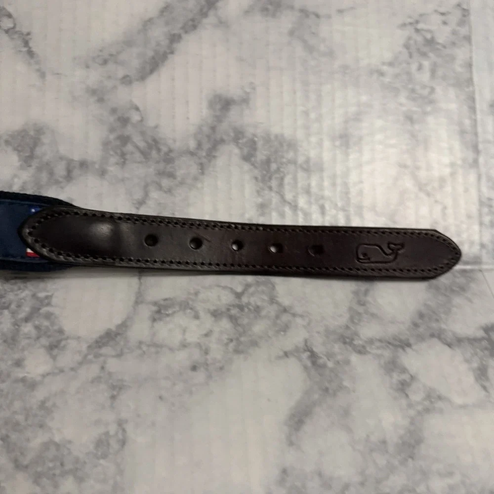 Vineyard Vines Boys Size 26 Navy American Flag Belt Brown Leather Brass Buckle